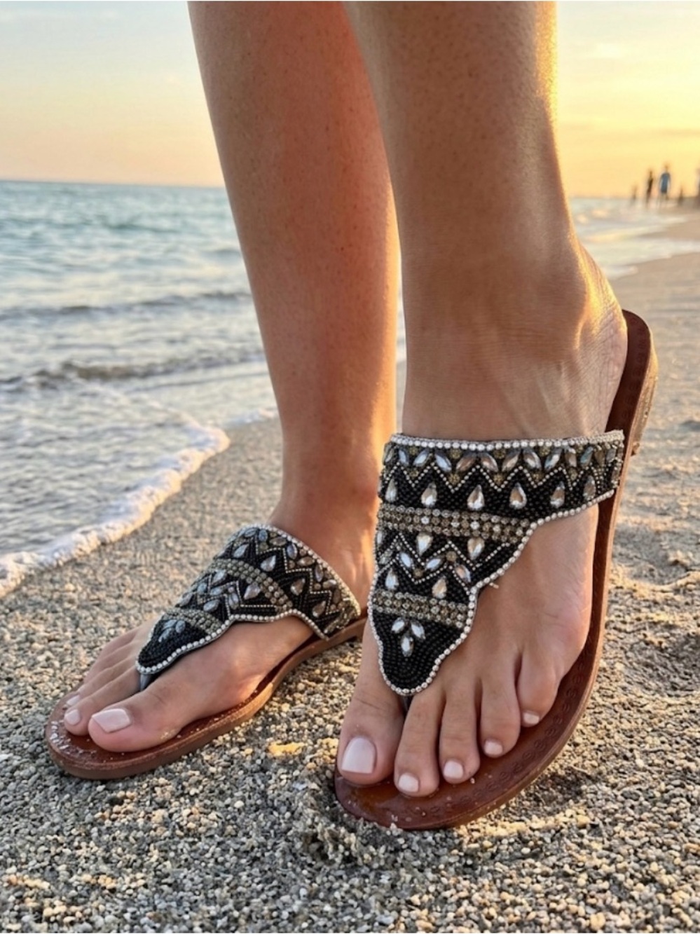 NAUGHTY MONKEY “Loving U" Embellished Leather Sandal Women’s 6 Black